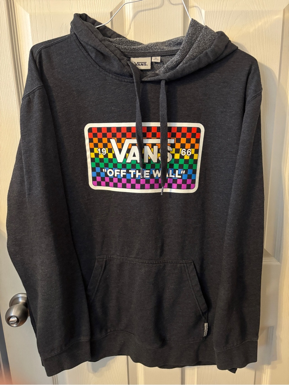 Vans Charcoal Pullover Hoodie with Rainbow Checker Logo